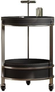 Sofatisch Schwarz Sattel Leder Sofa Seite Tisch Licht Luxus Freizeit Bewegliche Trolley Lagerung Wohnzimmer-Beistelltisch