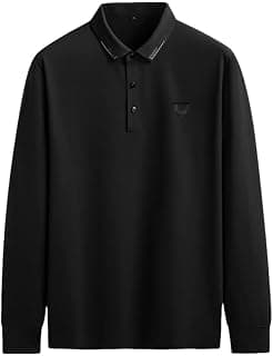 Herbst Business Lose Poloshirt, Herren Langarm Luxus Poloshirts, Schwarz , XXL