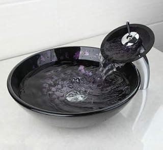 Gowe Moderne Luxus gehärtetem Glas Waschbecken Hand Malerei Finish künstlerischen Schüssel mit Wasserfallwasserhahn