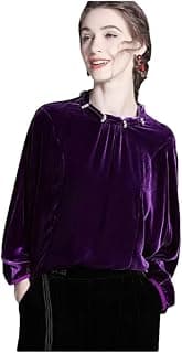 Damen Seide Velours Luxus Langarm Dunkel En8 Base Shirt Herbst und Winter
