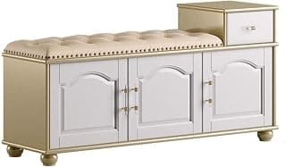 Schuhschrank Hochwertige graue Schuhbank mit Schubladen und Aufbewahrungsschrank, moderne Luxus-Schuhaufbewahrungsbank, Holzschuhbank for den Eingangsbereich mit Ledersitz Schuhregal(Weiß,120cm)