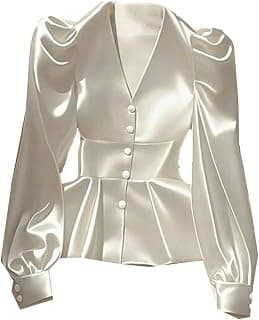 Damen French Shirt Luxus Satin Langarmshirts für Frauen Elegante Blusen