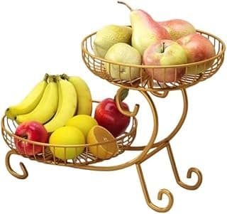 Obstschale mit Ständer 2-stöckiger Obstkorb, Schüssel, leichter Luxus, mehrschichtiger , Obsttellerregal(Gold)