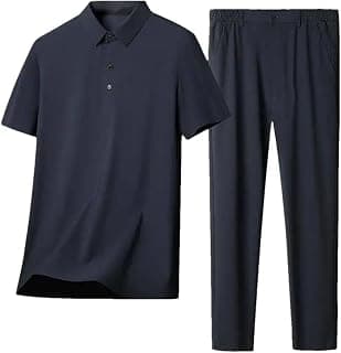 Herren Sommer Poloshirt Hosen Set Eisseide Schnelltrocknend Luxus Zweiteiler Set