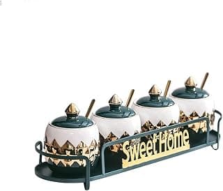 Luxus-Gewürzglas 5/4-Teiliges Set Haushaltsgewürzbox Mit Tablett Keramik Salz Zuckerdose Küchenutensilien Regal（5Pcs）