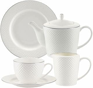 VILLA ITALIA Kaffeeservice Porzellan für 6 Personen Tassen - Set Tassen - Dessertteller - Krug Kaffee - oder Teezubereiter BARI Platin ES647