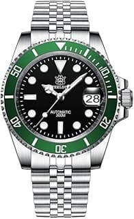 watchdives Steeldive Herren Automatikuhr SD1953 Edelstahl NH35 Uhrwerk 300 m Taucheruhren, Schwarzes Zifferblatt grüne Lünette, Luxus, Freizeit, Mode, Business, Tauchsport