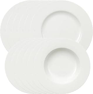 Villeroy & Boch – Royal Teller Set 12 Teilig, Spülmaschinenfest, Mikrowellensicher, Suppenteller Und Speiseteller Für 6 Personen, Tafelservice, Tafelgeschirr, Geschirr Set Weiß, Premium Porzellan