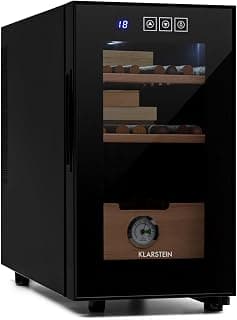 Klarstein El Presidente Zigarren-Humidor - thermoelektrisch, Glastür, freistehend, Einschübe und Schublade aus Zedernholz, Hygrometer, LED-Innenbeleuchtung, 23 Liter, schwarz