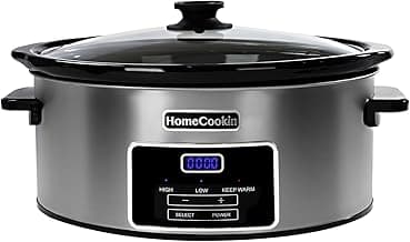 HOMECOOKIN Programmierbarer digitaler Schongarer mit 8 Vierteln mit Timer, kleines Küchengerät für Familienessen – für mehr als 10 Personen – Wärmeeinstellungen: halten