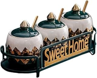 Luxus-Gewürzglas 5/4-Teiliges Set Haushaltsgewürzbox Mit Tablett Keramik Salz Zuckerdose Küchenutensilien Regal（4Pcs）