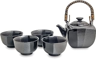 Luxus - Teekanne - Japanische Teekanne - Teekanne schwarz - 5 teilig - Porzellan - Japanisches Teeservice - Teeservice - Teekanne doppelwandig - Teekanne mit Filter - 4 - Tassen - Teetasse - Teetassen