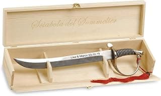 Renoir Champagnersäbel MIT Gravur (z.B. Namen, Datum) in schöner Geschenkbox aus Holz, hochwertiger Säbel für Champagner, Champagneröffner