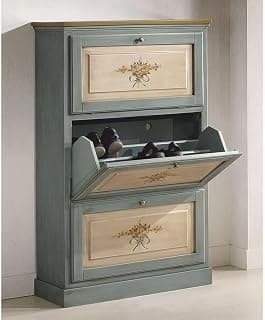 Casa Padrino Luxus Barock Schuhschrank Blau/Naturfarben/Braun H. 130 cm - Made in Italy