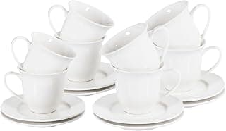 Set aus 8 Tassen mit Untertassen Tee Kaffee Porzellan Hochglanz Weiß Elderberry