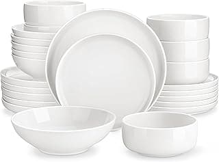 MALACASA Geschirrset 6 Personen, LUNA 24-tlg Tafelservice aus Weißem Porzellan, Modernes Geschirr Set mit je 6 Speiseteller, Dessertteller, Suppenteller und Müslischalen