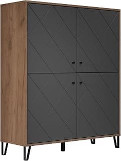 trendteam smart living - Montez - Sideboard - Grau/Eiche - Highboard mit 4 Türen und 4 Einlegeböden - (BxHxT) 123 x 136 x 40 cm - Front mit Rautenoptik, Soft-Close