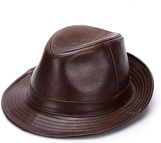 Schwarze Fedoras Hüte Männer Echtes Leder Retro Jazz Caps Gentleman Echtleder Luxus Klassischer Filz Trilby Hut, Dark Brown, L(55-56CM)