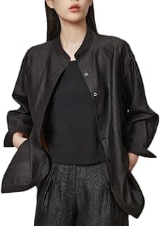 Damen Einreiher Stehkragen Seidenhemd Business Langarm Satin Bluse