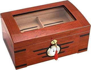 Zigarrenschachtel Luxus-Zigarren-Humidor mit Hygrometer, Luftbefeuchter, Zedernholz-Humidor, Zigarrenbox, 2 Schichten, Stauraum, 80 Stück, Fenster-Perspektive-Humidor