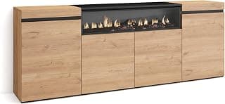 Skraut Home | Sideboard, Highboard | Kommode, Komodenschrank | 200x75x35cm | 4 Türen | Elektrokamin. Maße | Moderner Stil | Eiche Schwarz