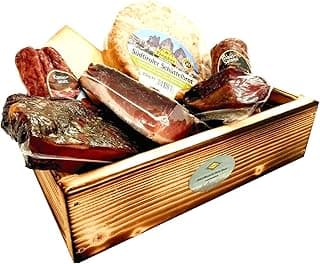 Südtiroler Geschenkset mit 7 Spezialitäten - Präsentkorb gefüllt mit Speck, Käse, Salami - Feinkost Geschenk für Männer & Frauen