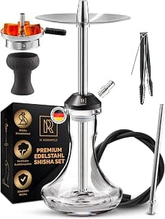 M. ROSENFELD Edelstahl Shisha Set Komplett - SSS Reise Shisha Köpfe und Shisha Zubehör incl. 150cm Shisha Schlauch mit Mundstück + Shisha Kaminkopf