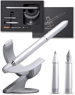 novium Hoverpen Future - Füllfeder- und Rollerball-Stift (2-in-1) mit magnetischer Schwebetechnik | Von der Raumfahrt inspiriertes Design | Schreibtisch-Setup | Luxus-Geschenkidee | Frost Silver