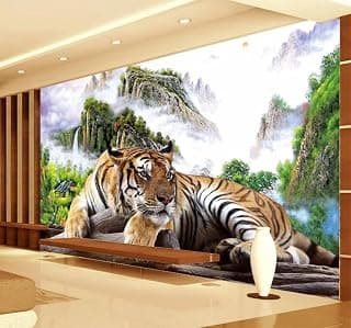 Frisch Grün Landschaft Tiger Naturlandschaft 3D Tapeten Tapete Luxus Home Esszimmer Fototapete Effekt Wohnzimmer Schlafzimmer Kinderzimmer-430cm×300cm