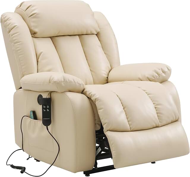 DUANDUAN 2 Motoren Elektrischer stufenlos verstellbar Relaxsessel mit 180° Liegefunktion, Sessel mit Schlaffunktion, Massagesessel mit Aufstehhilfe,Vibration und Heizung (Beige)