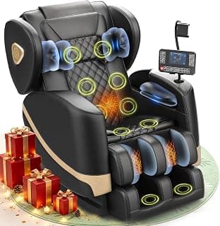 Massagesessel, Ganzkörper-Massagesessel mit Zero-Gravity, 14 Rollen und 8 Komfort-Airbags, Mit Heizfunktion für Taille und Beine Fußmassage, Bluetooth-Player und 2-in-1 Touchscreen (Schwarz)
