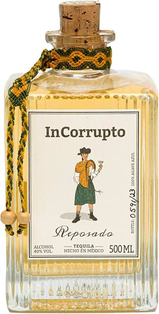InCorrupto Reposado Tequila – 100% Blaue Weber-Agave, 6 Monate gereift in double-used Fässern (Bourbon und Rotwein), Premium-Tequila aus Mexiko, 40% Vol., 0,5 l – Weich & ausgewogen