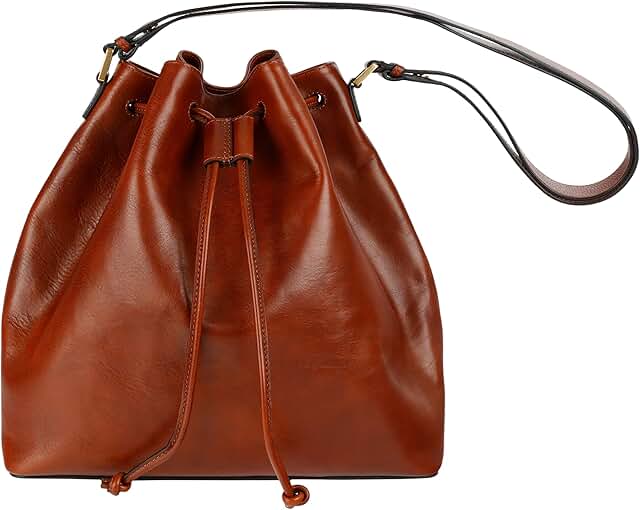 Time Resistance Leder Beuteltasche – Handtasche aus Vollnarbenleder für Damen – Italienische handgefertigte Schultertasche