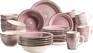 MÄSER Bel Tempo II, 30-teiliges Vintage Geschirr Set für 6 Personen, handbemaltes Keramik Kombiservice, Steingut, Berry
