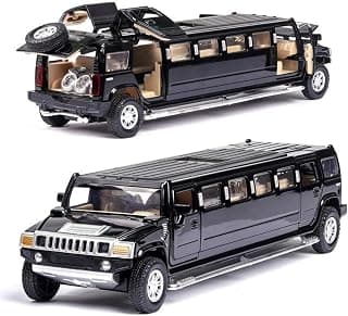 Miniatur Motorfahrzeug-Modelle 1 32 Legierungsmodell Für Hummer H2 Erweiterte Luxuslimousine Druckgussautomodell Sound Und Licht Pullback Geschenk Fertigmodell(Schwarz)