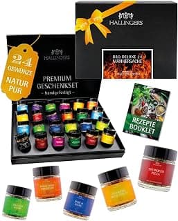 Hallingers Genuss Manufaktur Gewürz Geschenk-Set - 24 Gewürze aus aller Welt in wertiger Geschenkbox mit Rezept-Booklet "BBQ Deluxe 24 M...", Geschenkidee für Männer Freund