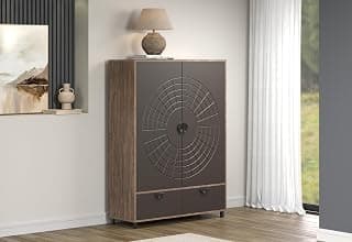 trendteam smart living Fusion Highboard Dunkelbraun/Perlbronze Hochzeitsschrank mit elegantem Muster (BxHxT) 120 x 163 x 42 cm Chinesischer Stil Soft-Close-Funktion