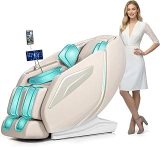 HealthRelife Ganzkörpermassagesessel mit Bodyscan 4D-Robotische Hände Intelligente Shiatsu Massagesitzauflage mit Sprachfunktion Rückenheizung(Beige)