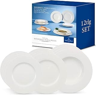 Villeroy & Boch – Wonderful World Dinner-Set 12 teilig Weiß, Spülmaschinenfest, Mikrowellensicher, Teller, Geschirr, Porzellan, Speiseteller, Essteller, Set, Geschirrset Modern, Premium Porzellan