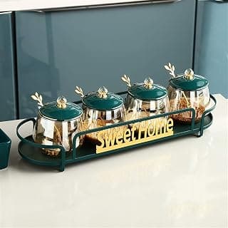 Zuckerdosen Set Küchenkürzung Töpfe Restaurant Hotel Salz Zucker Behälter Set Seasing Box Gewürzgläser Set Glas Töpfe Elegante Eisenbasis Luxus Gewürzgläser Gewürzdosen Zuckerdose