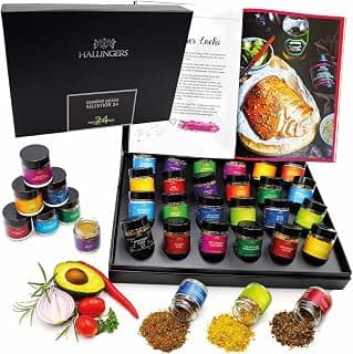 Hallingers Genuss Manufaktur Gewürz Geschenk-Set - 24 Gewürze aus aller Welt in wertiger Geschenkbox mit Rezept-Booklet "24er Gewürz-Set...", Geschenkidee für Frauen Männer