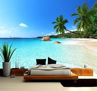 Blauer Himmel Meer Palmen Küste Landschaft 3D Tapeten Tapete Luxus Home Esszimmer Fototapete Effekt Wohnzimmer Schlafzimmer Kinderzimmer-430cm×300cm
