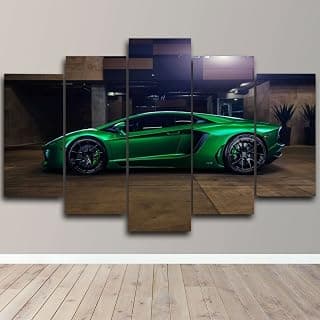 WAGYU Mit Rahmen Leinwandbild 5 TLG Kunstdruck,Bilder auf Leinwand 5 TLG Vlies Wandbild Green Side Hot Car Luxus,Leinwand Gemälde XXL,Tapete,Puzzle,leinwanddrucke,5 Stücke Bilder,125x60cm