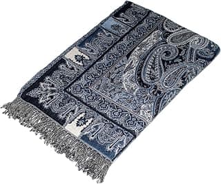 Lorenzo Cana Luxus Decke Jacquard gewebt aus Baumwolle mit feinster Wolle vom Merino Lamm gemusterte Wohndecke Blau Decke Wolle Sofadecke Plaid 140 cm x 200 cm - 9624477