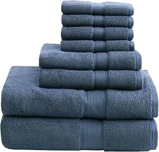 800GSM 100% Baumwolle Luxus Türkische Badezimmer Handtücher, Hochabsorbierend Lang Übergroß Leinen Baumwolle Badetuch Set, 8-Teilig Mit 2 Bade-, 2 Hand- & 4 Waschlappen, Marineblau
