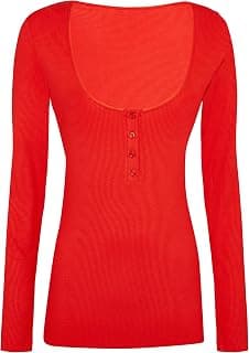Damen T-Shirt Langarm Henley Top Long Sleeves