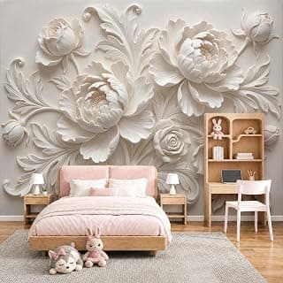 Französischer Unaufdringlicher Luxus Tapete Wandbild, Elfenbeinweiß Fototapete für Wohnzimmer Schlafzimmer Seidentapete Wandtapete, 3D-Relief Von Blütenzweigen Und Blättern Mustertapete - 450 x 315 cm