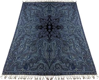 Lorenzo Cana Luxus Wolldecke jacquardgewebt aus feinster Wolle vom Merino - Lamm Paisley Blau Schwarz Goldgelb Wohndecke Gemustert Decke Wolle Sofadecke Kuscheldecke Plaid 140 cm x 200 cm 96262
