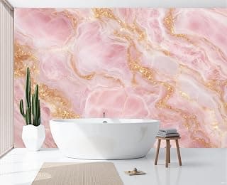 Fototapete Romantischer Marmor Mit Blattgold Tapete Luxus Dali Waves Tapeten Vliestapete Rosa Modern Wandtapete Wohnzimmer Schlafzimmer Kinderzimmer Wanddeko Motivtapeten 450X315Cm (Bxh)