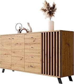 Newroom Sideboard Wildeiche Anthrazit Sideboard Modern Vintage - 160x85x40 cm (BxHxT) - Highboard Anrichte - [Barea.Three] Wohnzimmer Schlafzimmer Flur Esszimmer